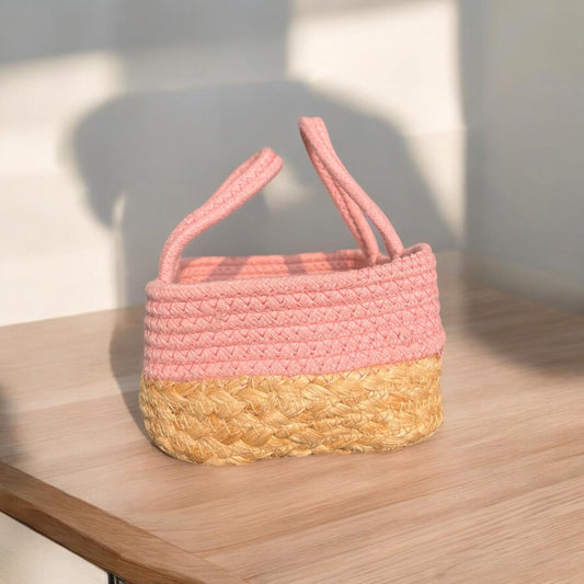 Cotton Jute basket with Pink Handle by Yubi Sora