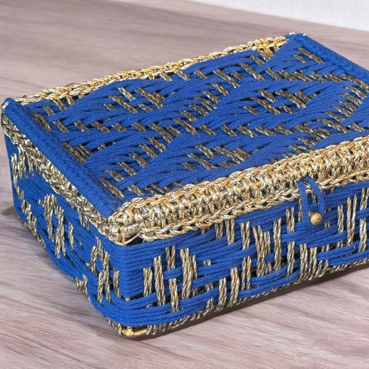 Golden Blue Rectangle Basket With Flap