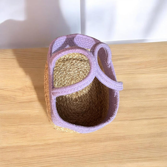 Cotton Jute basket with Purple Handle by Yubi Sora