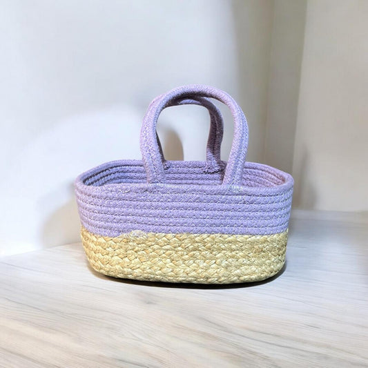 Cotton Jute basket with Purple Handle by Yubi Sora