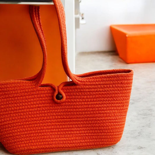 Orange Cotton Bag with Bead Lock by Yubi Sora