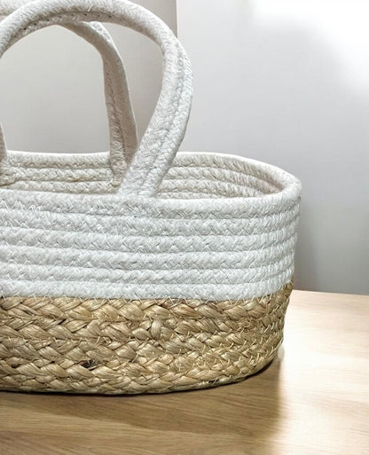 White Jute Basket with Handle by Yubi Sora